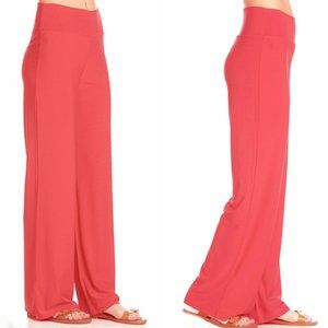Azules Women's Poly Span Comfy Stretch Palazzo Pants, S,M,L,XL,Coral,Made in USA